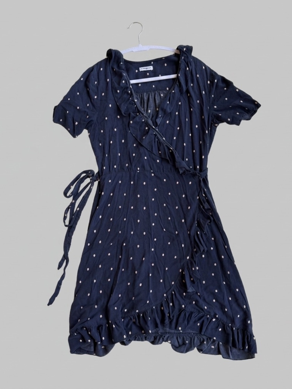 Polka Dot Wrap Midi Dress - Navy